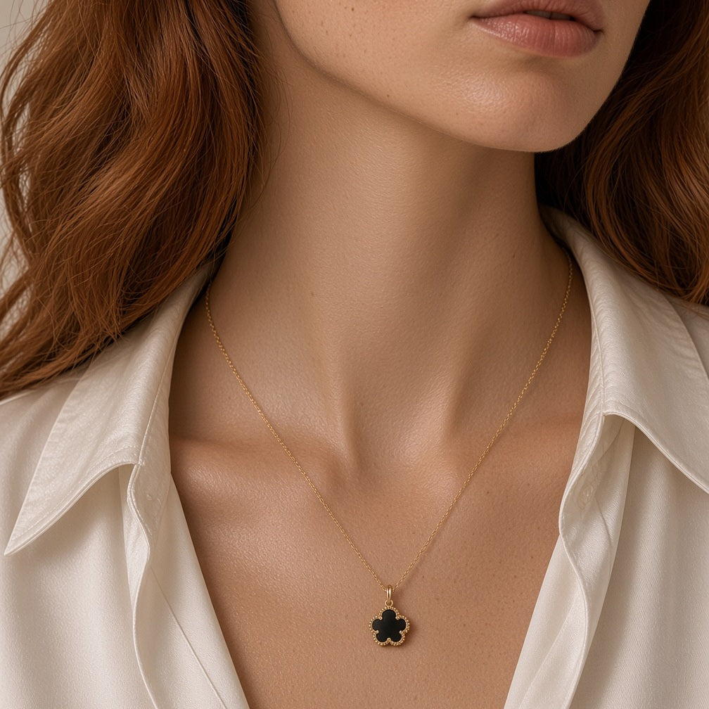 Asha Black Flower Power PVD Gold-Plated Steel Pendant Necklace