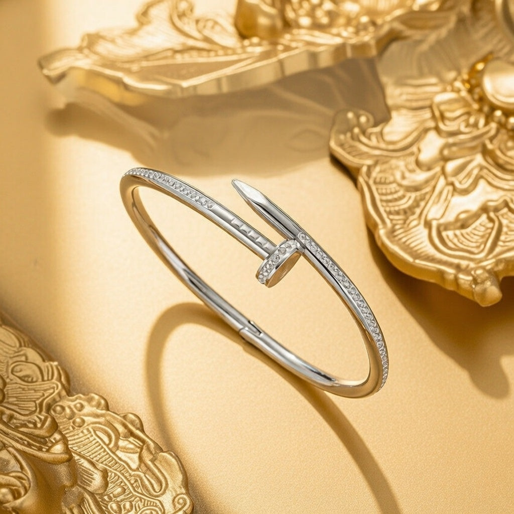 Jaz, NailHead Stainless Steel 18K Gold Plated Bangles Bracelet Steel Color