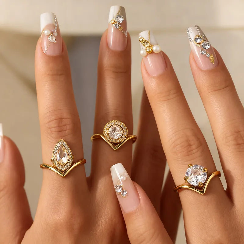 Bezel Setting 304 Stainless Steel Gold Plated Vacuum Electroplating, Women's Zircon Ring