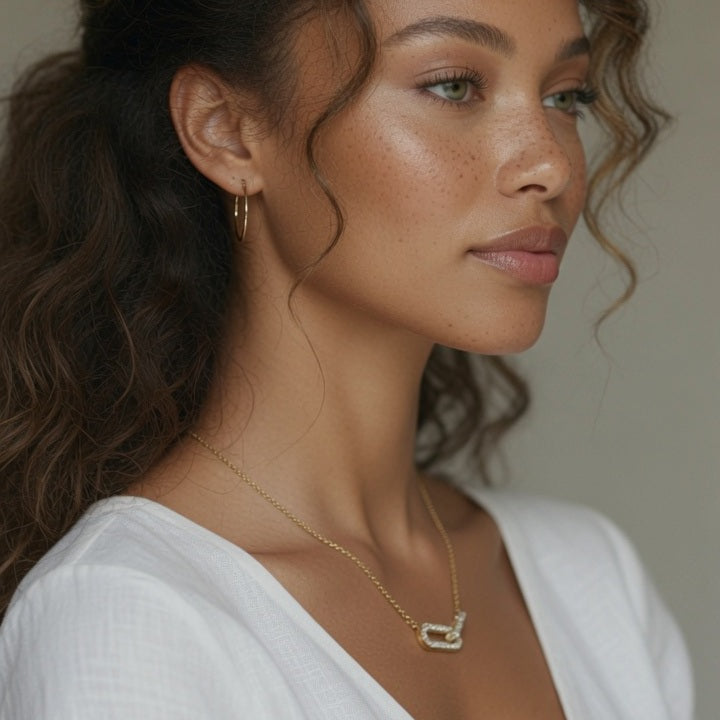Bonnie, Double Oval Necklace Ring-to-Ring Double-Ring Pendant Diamond Plated