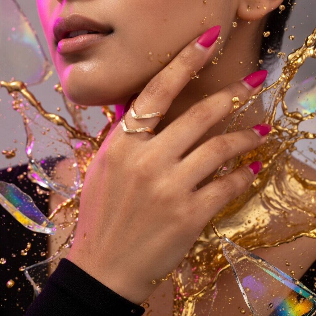 Vee, Double V Shape Gold Plated Women's Open Ring