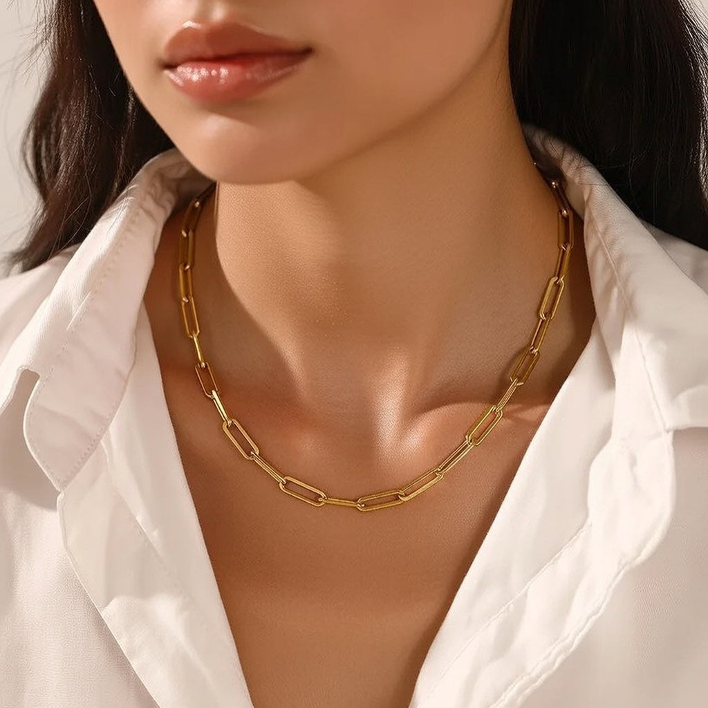 Block Style mid size stainless steel necklace in gold