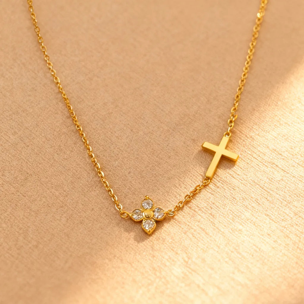 Diva Style Stainless Steel Cross PVD Coated bracelet, 18K Gold Plated, Lobster Trigger Clasp Closure in Gold