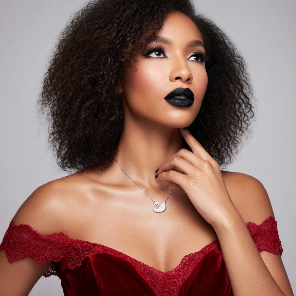 Foxy Brown,Silver Swan Geometric Titanium Steel 18K Gold Plated Necklaces