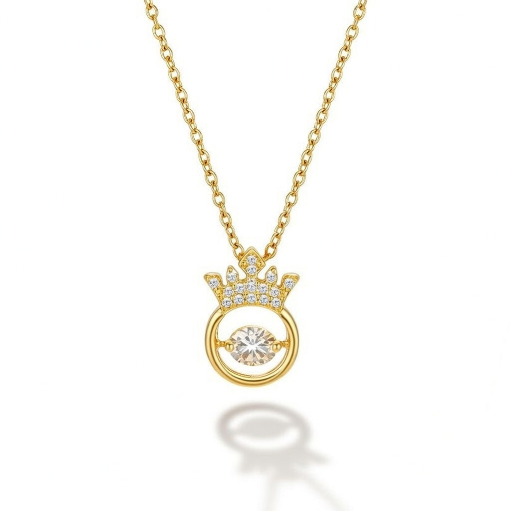 Circle Crown Stainless Steel Plating Inlay Zircon Pendant Necklace Gold