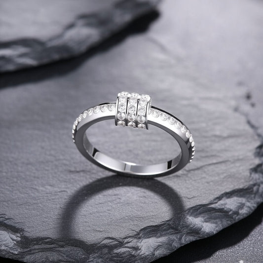 White K Plated Stainless Steel, Inner Electroplated 18K Gold Zircon Studded Sized Fashion Ring