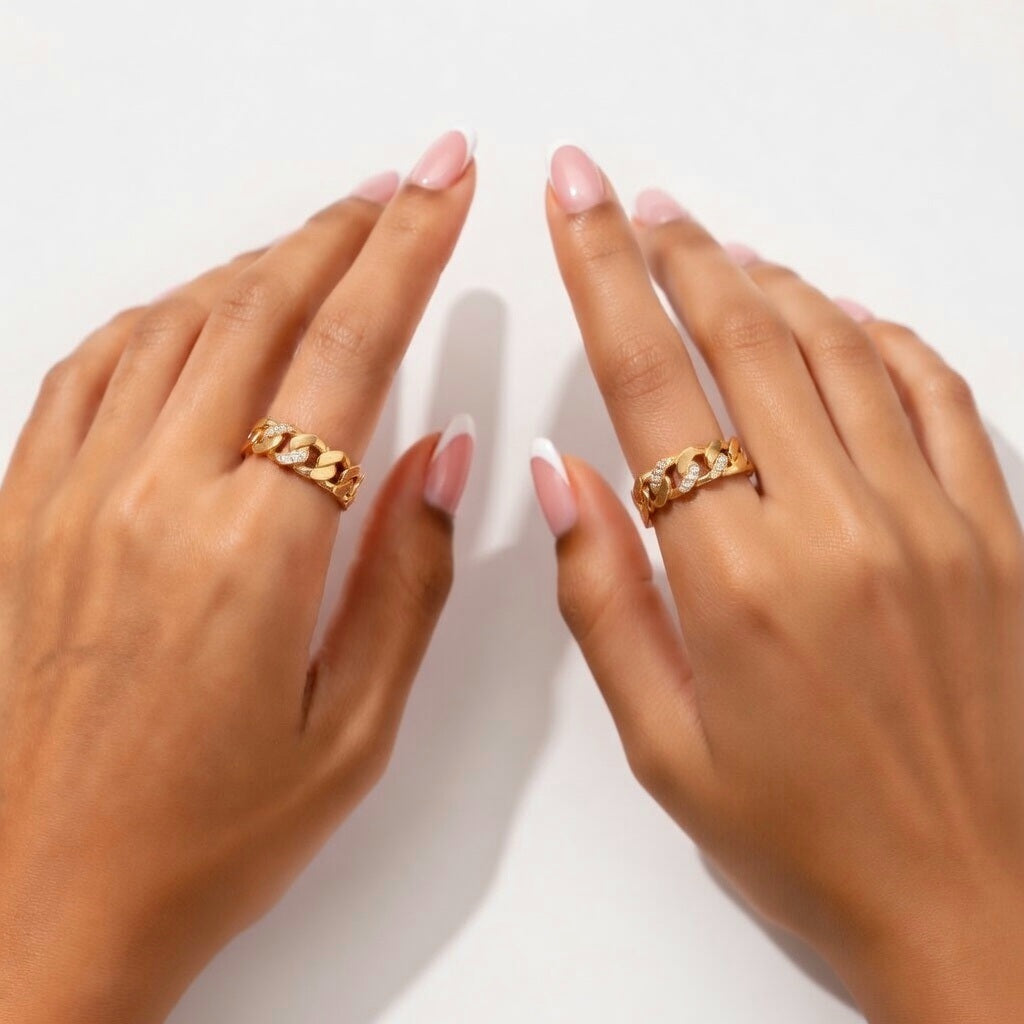 Reyna, PVD Real Gold Plated Stainless Steel Retro Style Waterproof Non Tarnish Open Ring