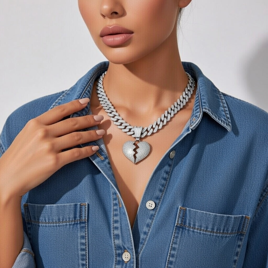 Willow, 22" Hip-hop Heart Shape Alloy Plating Inlay Rhinestones 18k Gold Plated Pendant Necklace