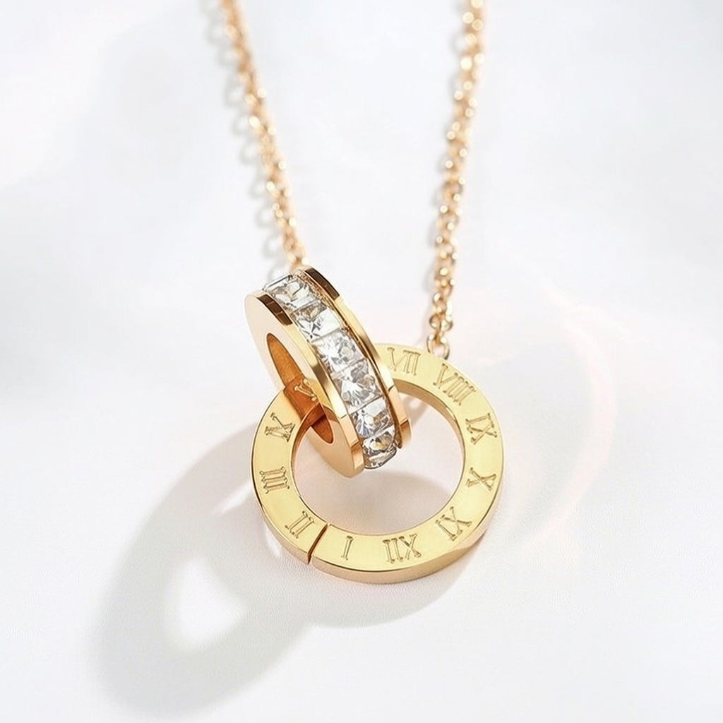 Elegant Simple Style Roman Numeral Titanium Steel Pendant Necklace GOLD