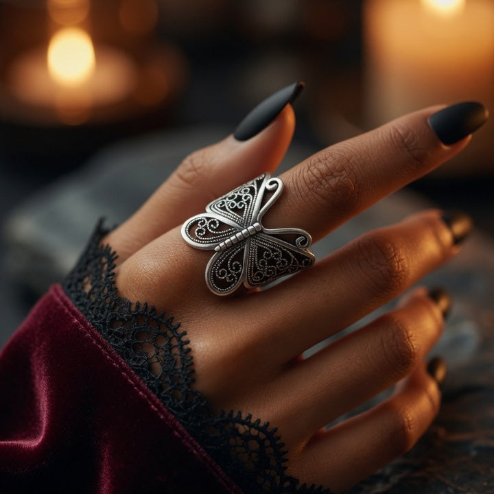 Black Monarch Butterfly Alloy Women's Open Ring