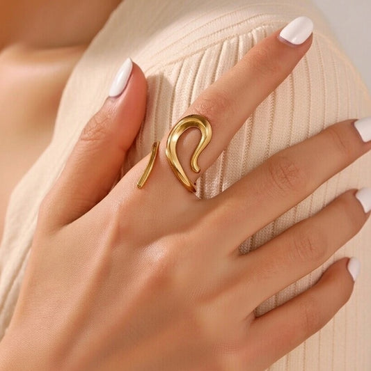 Swirl Style Irregular Stainless Steel Plating 18k Gold Plated Open Rings (Fits like 6.5/ 7)