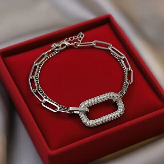 Silvania, Geometric Square Zircon Chain Bracelet for women