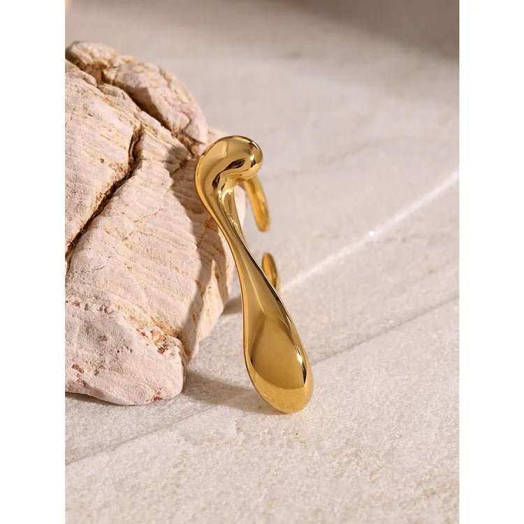 Double finger droplet style, open ring Gold Plated 304 Stainless Steel with PVD Coated Waterproof Non Tarnish Plating in Gold