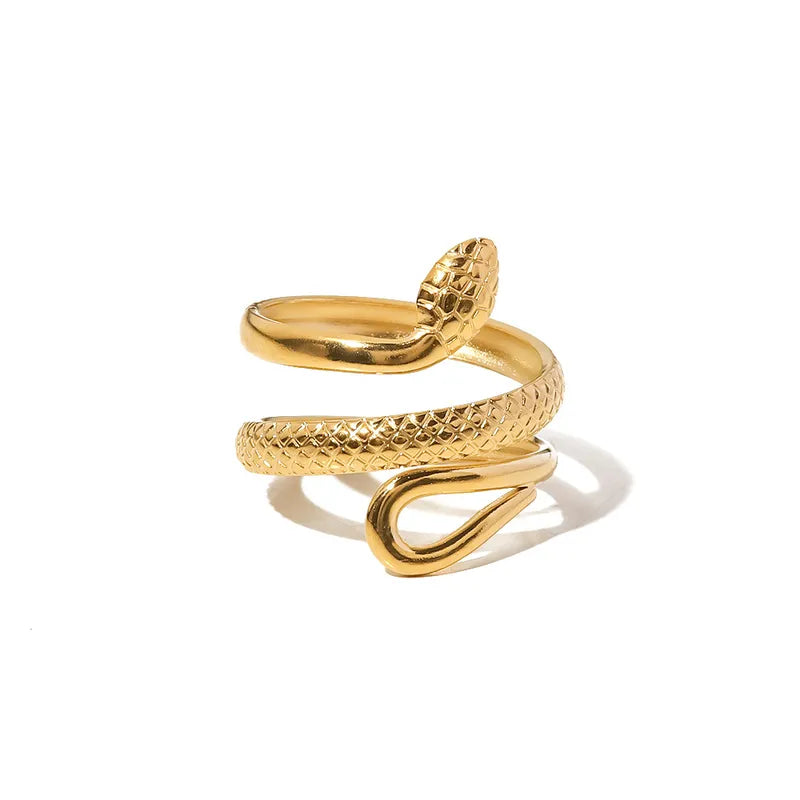 Snakes  PVD Coated Real Gold Plated 18K Gold 304 Stainless Steel Fashion Waterproof Non Tarnish Open Ring one size