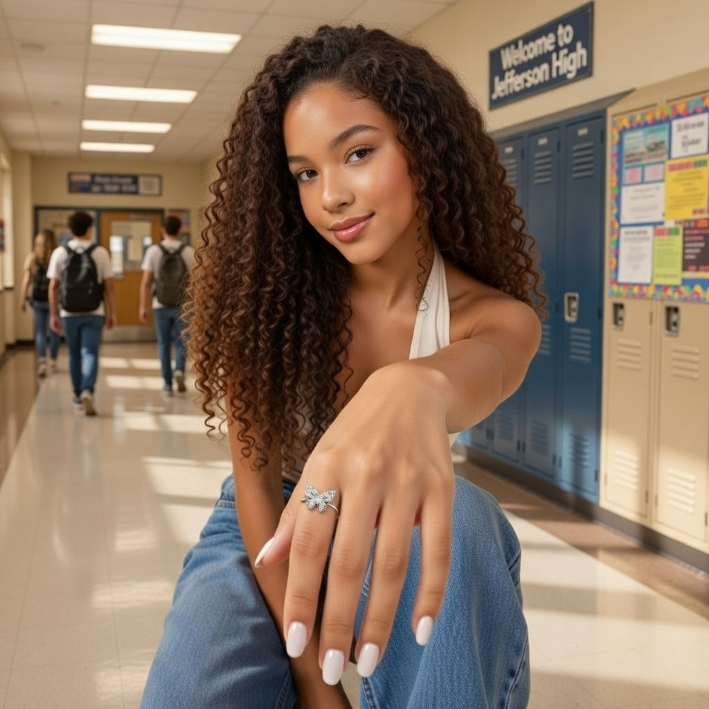 Rachel, Silver butterfly open ring Plated ( FITS LIKE 6/7/8 )