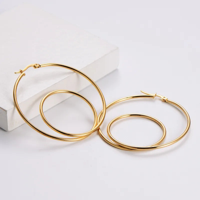 Ravyn, PVD Coated 18K Gold Plated Geometric Stainless Steel, Looped Hoop Earrings