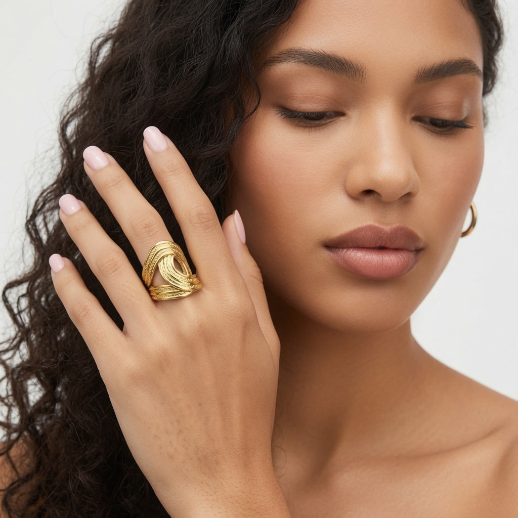 Cajun Stainless Steel Plating 18k Gold Plated Open Rings