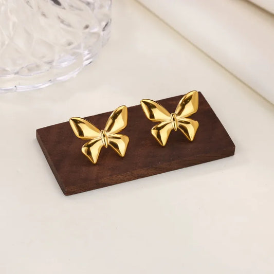 Bow Tie Style Stainless Steel Earrings For Women, 18K Gold-plated Earrings 1 Pair