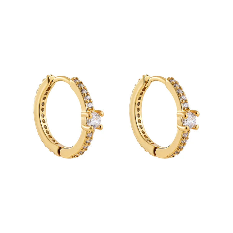 Jenna, Electroplating Zircon 18K Real Gold Plated Simple Style Shiny Inlay Gold Earrings