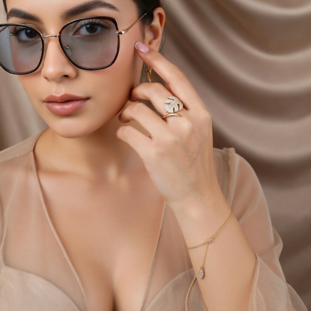 Sophie, Stainless Steel Leaf Design PVD Coated / Gold Plated Elegant Retro Lady Waterproof Non Tarnish Plating Open Rings in Gold
