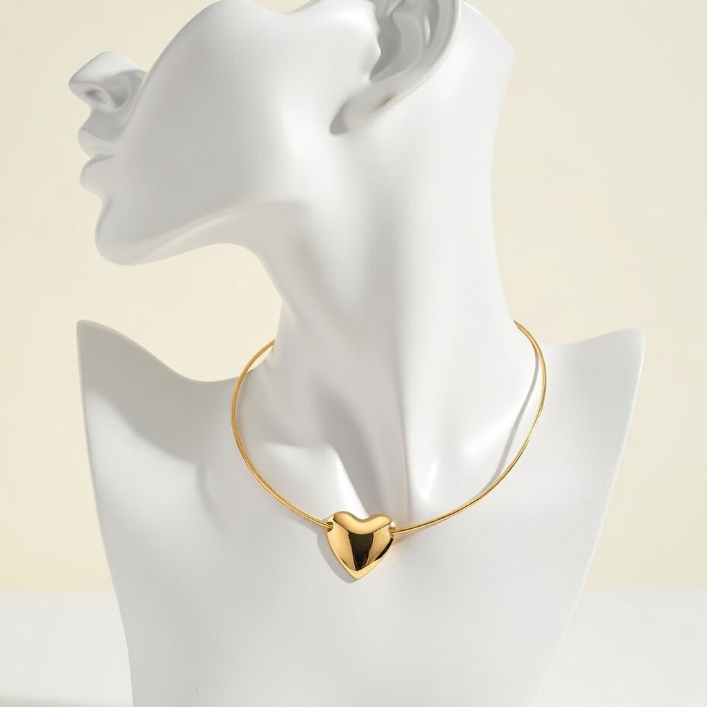 Monroe, PVD Coated Real Gold Plated Heart Shape Stainless Steel Waterproof Non Tarnish Irregular Choker