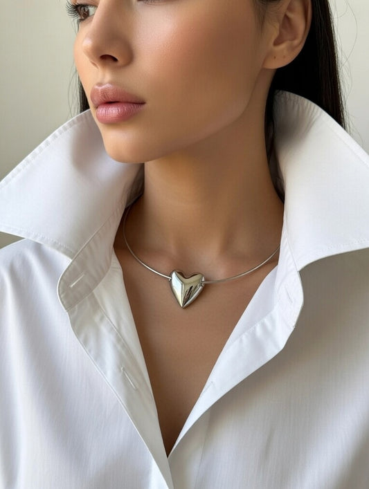 Monroe, PVD Coated Real Gold Plated Heart Shape Stainless Steel Waterproof Non Tarnish Irregular Choker in Steel Color