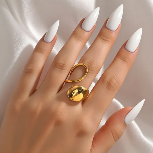 Diana, 18K Gold Plated Oval Stainless Steel IG Style Waterproof Non Tarnish Open Rings