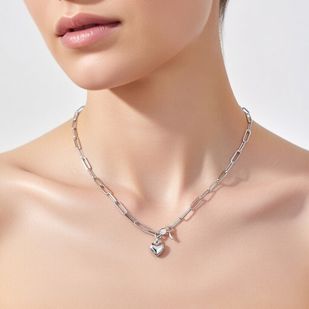 Silver Heart Shape Stainless Steel Handmade Pendant Necklace