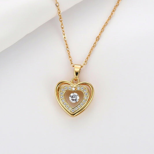 316 Stainless Steel Copper Heart Shape Electroplated 18K Real Gold  Pendant Necklace