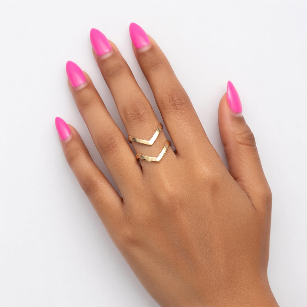 Vee, Double V Shape Gold Plated Women's Open Ring