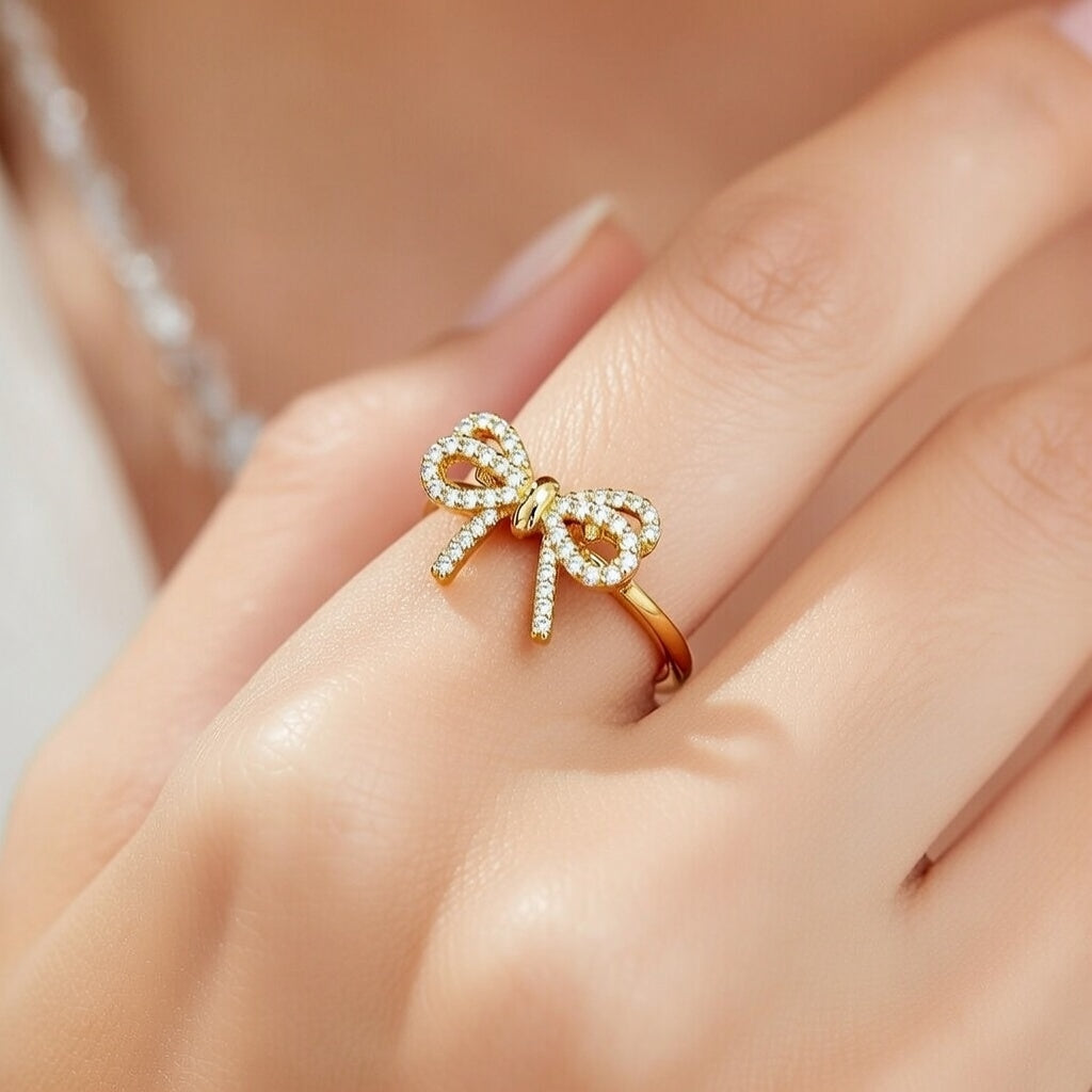 Betty, Fashion Bow Knot Copper Plating Inlay Pearl Zircon Open Ring