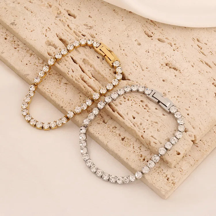 Lolita, Stainless Steel 20 cm Zircon Tennis Bracelet with Rhinestone Female Bracelet in Gold