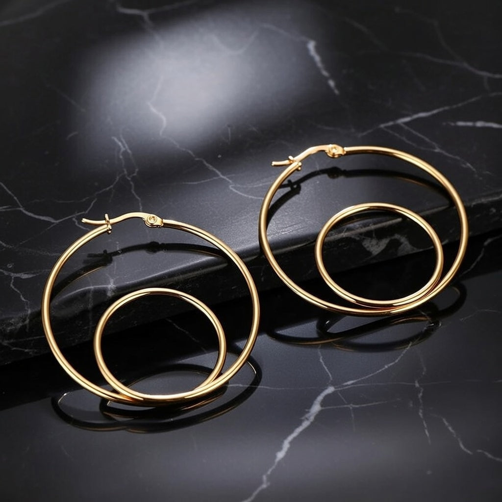 Ravyn, PVD Coated 18K Gold Plated Geometric Stainless Steel, Looped Hoop Earrings