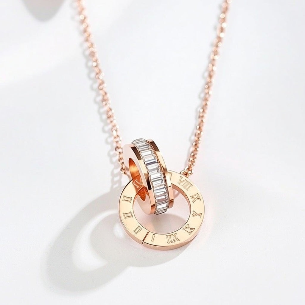 Elegant Simple Style Roman Numeral Titanium Steel Pendant Necklace Rose Gold