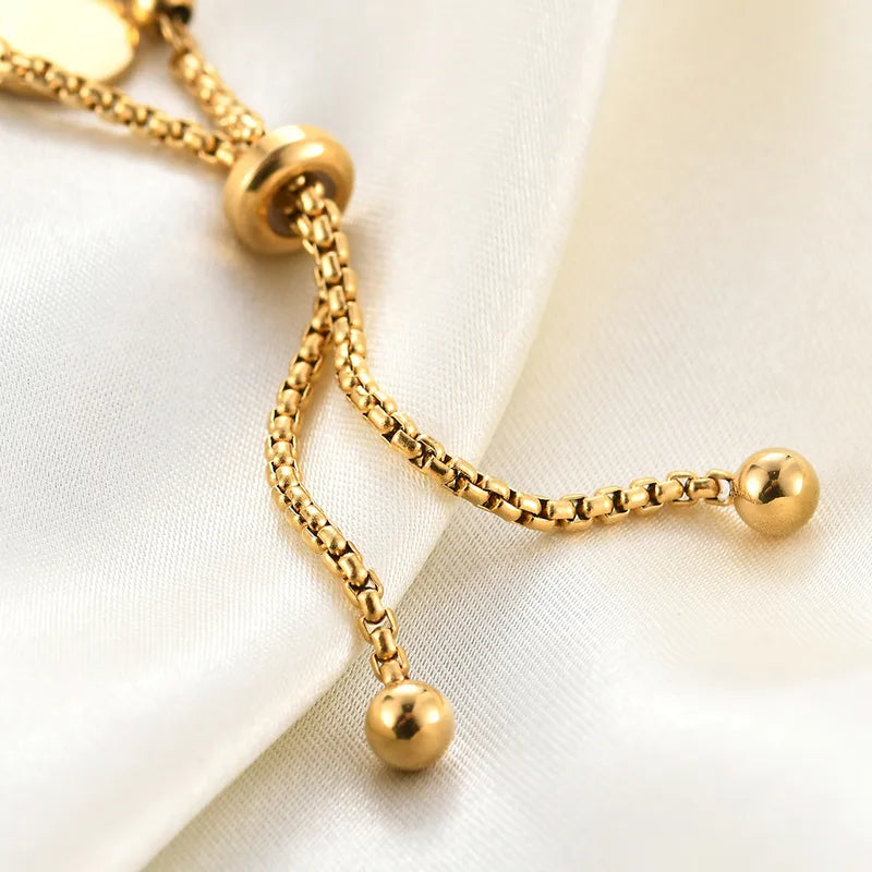 PVD Coated 18K Real Gold Plated Geometric Titanium Steel Beaded Pull Bracelet in Gold