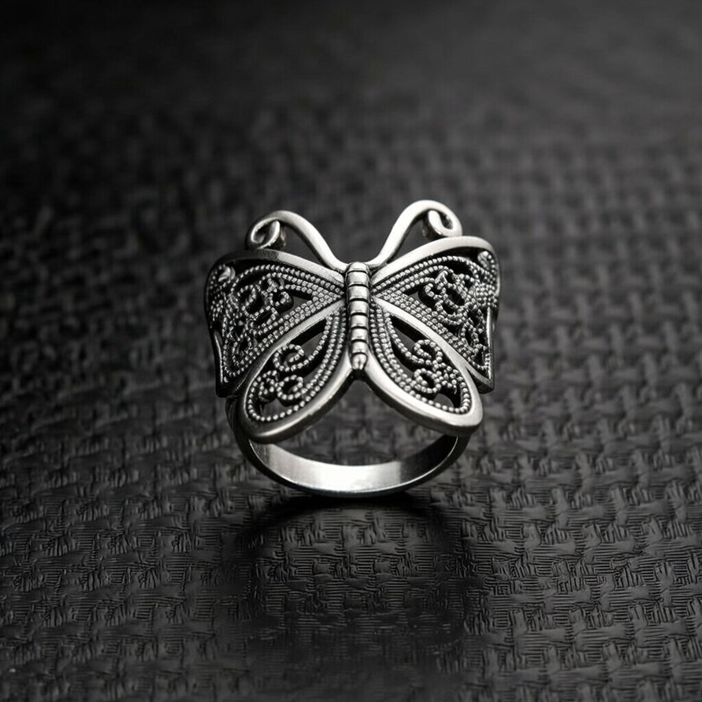 Gothic Retro Cool Style Butterfly Alloy Hollow Out Women's Open Ring