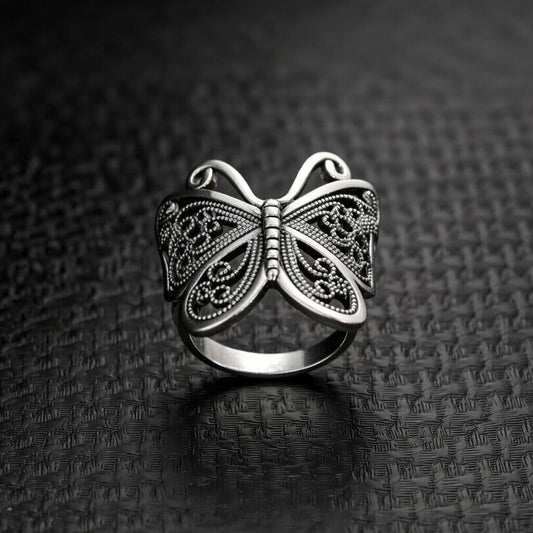 Gothic Retro Cool Style Butterfly Alloy Hollow Out Women's Open Ring