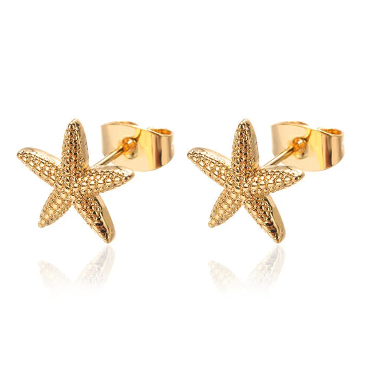 Star Fish Style Small Stud Earrings, Gold Plated Stainless Steel  Earring Set (1 Pair)