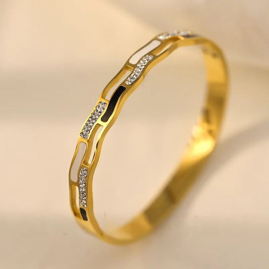 18K Gold Plated Titanium Steel Diamond Embedded Bracelet