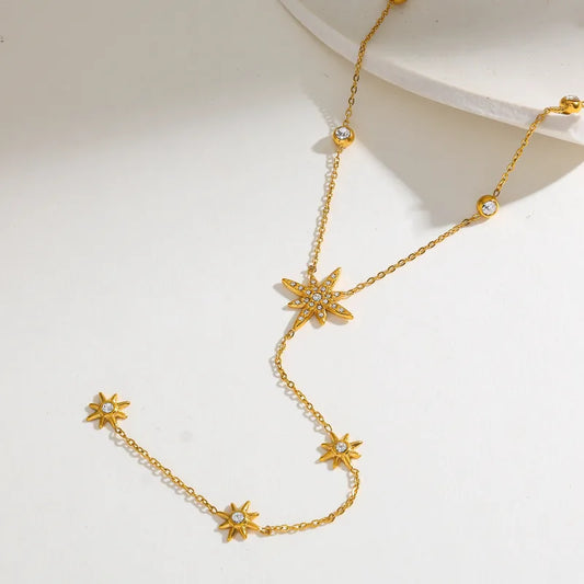 Portia, 18K Gold Plated Stainless Steel Y Necklace, Vacuum Electroplating,  Zircon Eight-Pointed Star Casual Sexy