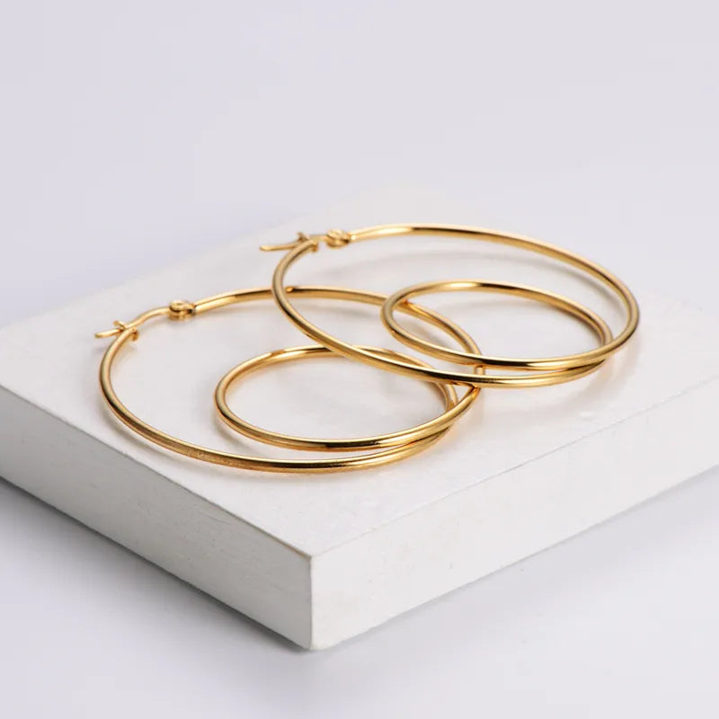 Ravyn, PVD Coated 18K Gold Plated Geometric Stainless Steel, Looped Hoop Earrings