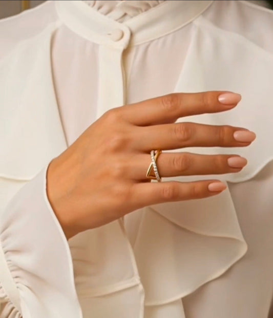 Spring Copper Plating Inlay Pearl Zircon Open Ring,