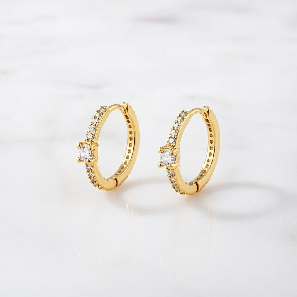 Jenna, Electroplating Zircon 18K Real Gold Plated Simple Style Shiny Inlay Gold Earrings