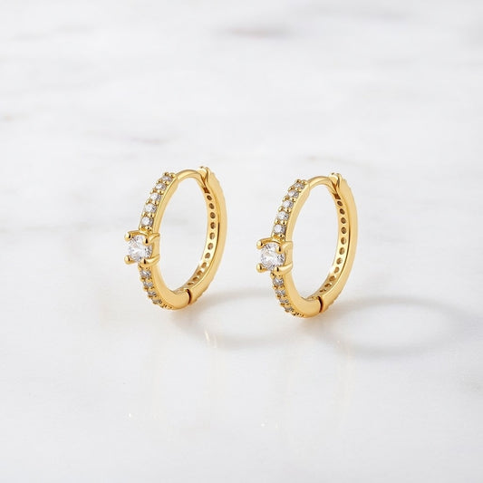 Jenna, Electroplating Zircon 18K Real Gold Plated Simple Style Shiny Inlay Gold Earrings