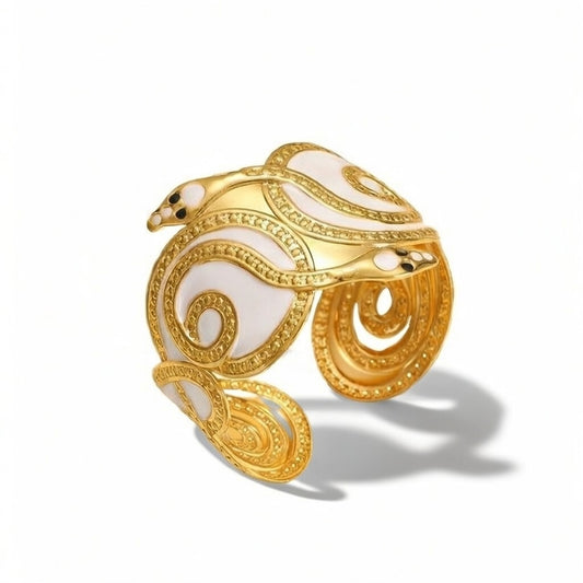 Caribbean Nights, 18K Real Gold Plated Vacuum Electroplating White/Gold Snake Shape Stainless Steel Bracelet
