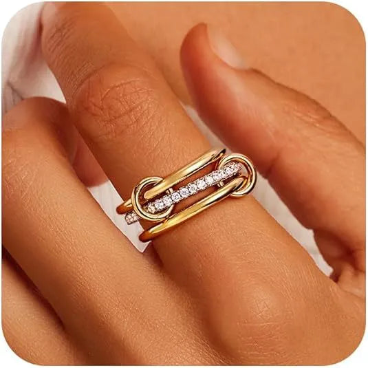 Stainless Steel Quad Stacked Ring Interlocking Double Color Multi Element New Design Geometric Pattern for women