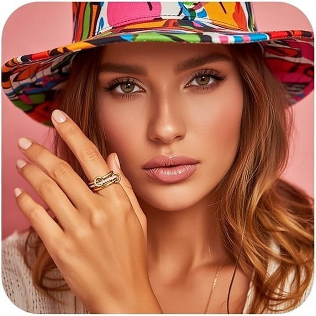 Stainless Steel Quad Stacked Ring Interlocking Double Color Multi Element New Design Geometric Pattern for women