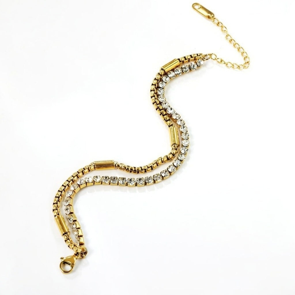 Double Style 2 Chain Bracelet, 3.2mm*40 round white diamonds + matching chain bracelet 16+5cm