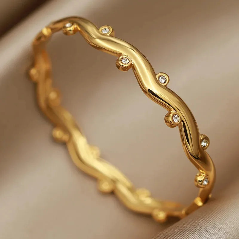 Jamila, Studded Gold Plated, PVD coated bangle bracelet