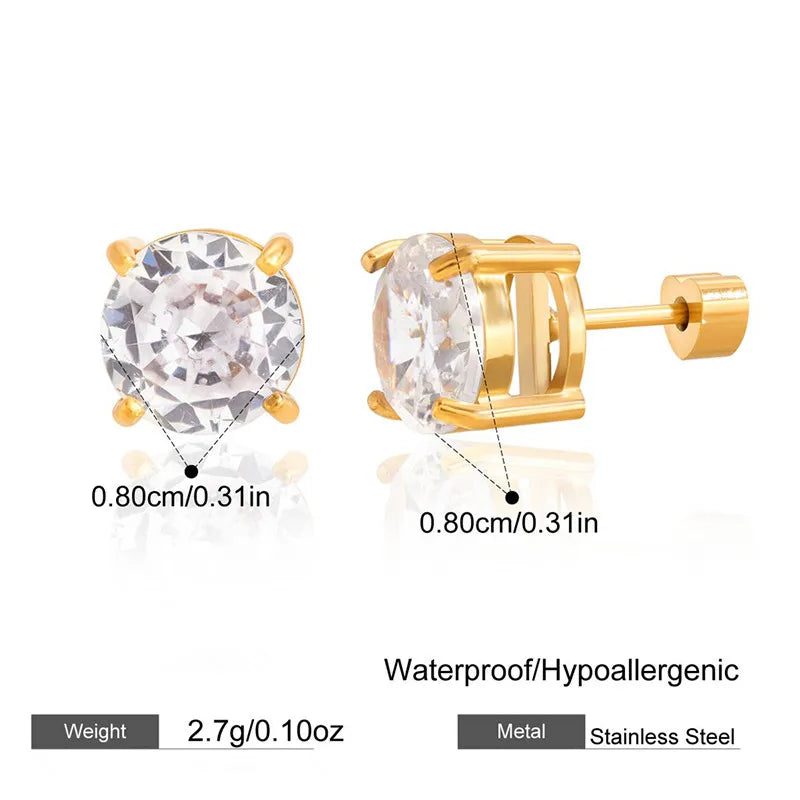 18K Real Gold Plated In Vacuum Plating Furnace 304 Stainless Steel Letter Zircon Earrings Simple Ear Jewelry Waterproof Non-Fading